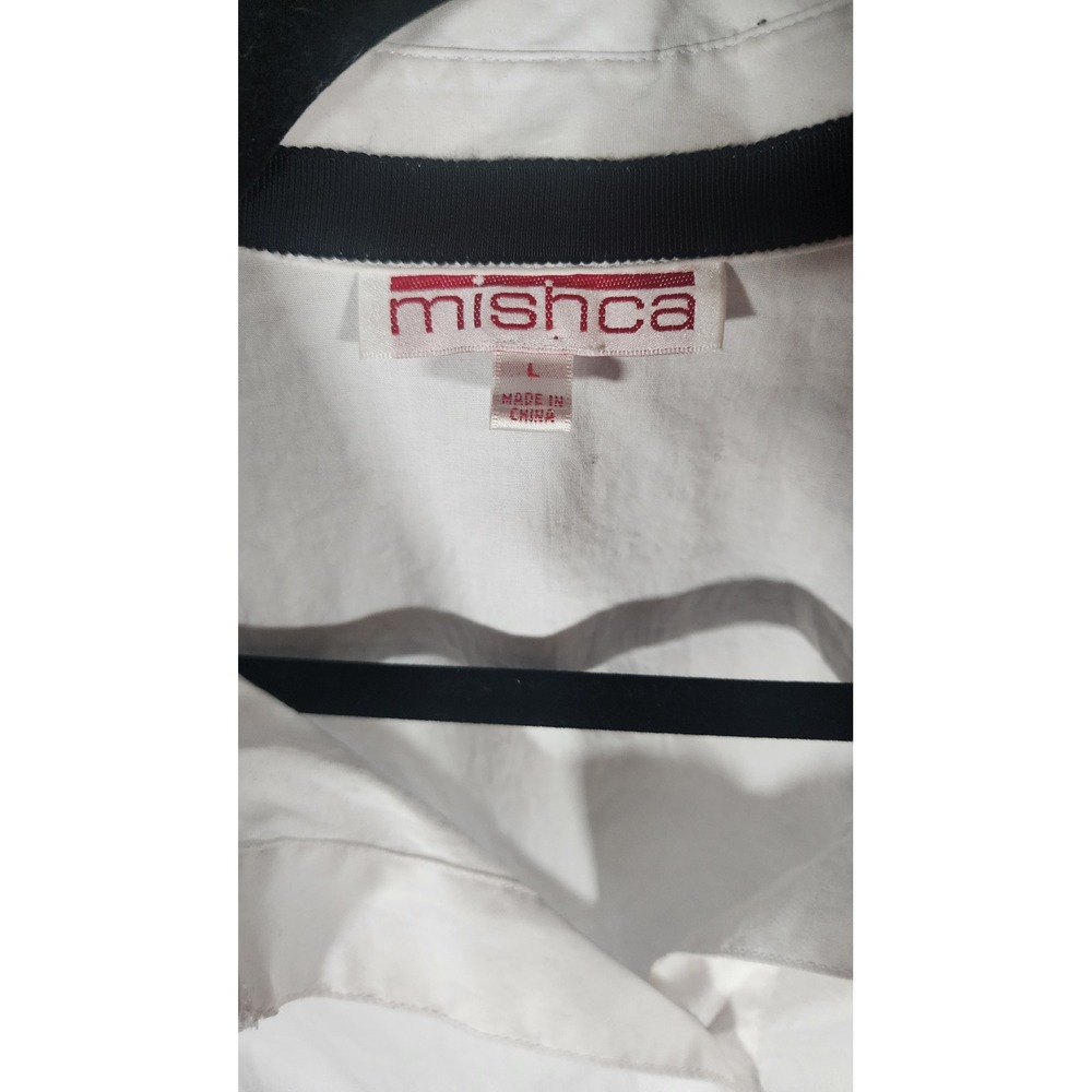 Mishca White Cotton Floral Embroidered Button Down Tunic Top Boho Artsy Large - Picture 6 of 7